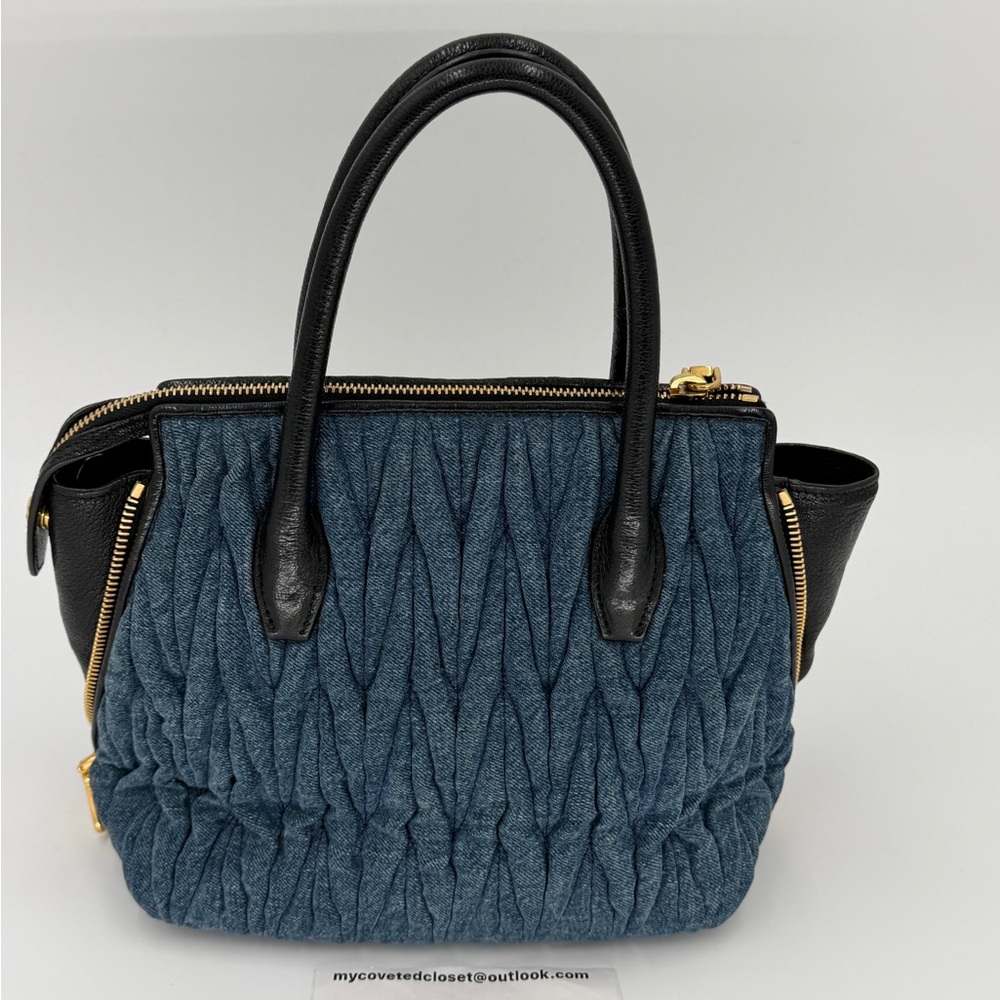 Miu Miu Denim Satchel w/ Black Leather Trim and Gold Hardware w/COA - Picture 6 of 16